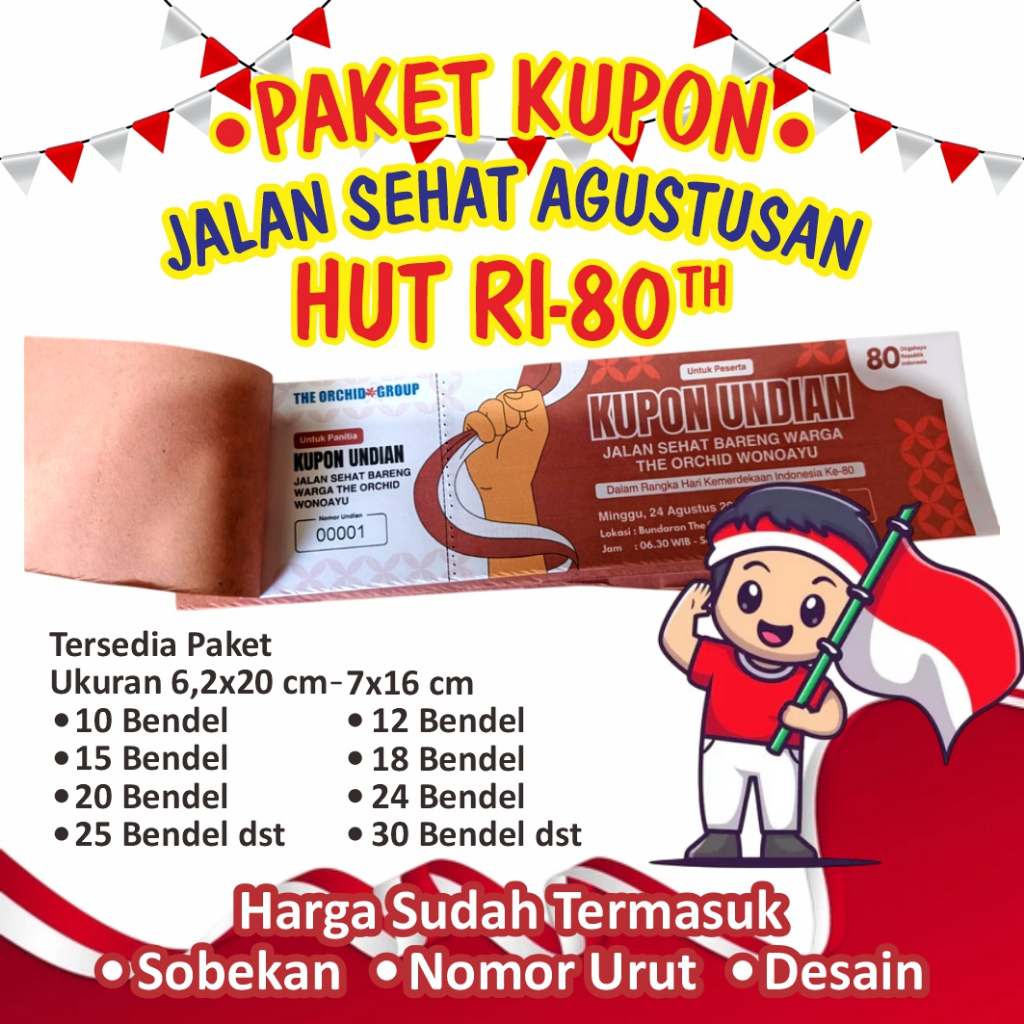 

Cetak kupon jalan sehat Agustusan custom Ecer Satuan free desain