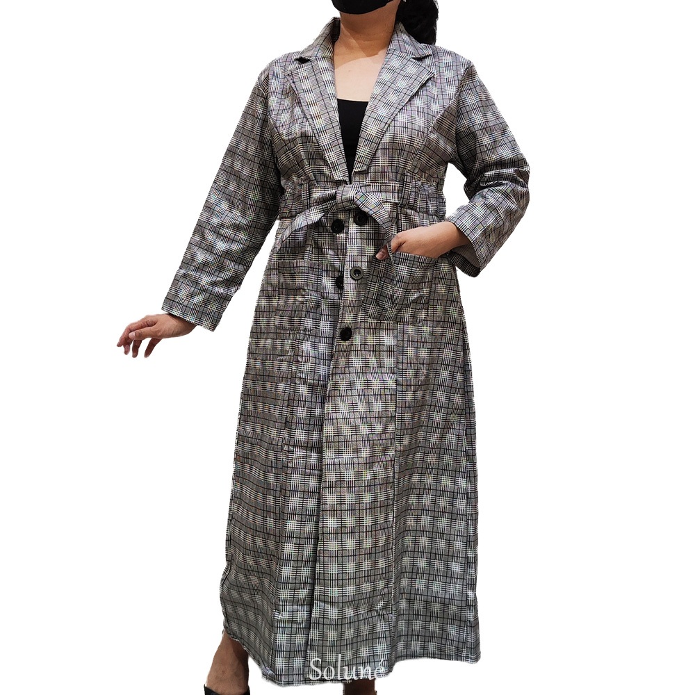 Naomi Long Coat Blazer | Outer Panjang Plaid Jumbo BIG SIZE Cewe Wanita Korea Style