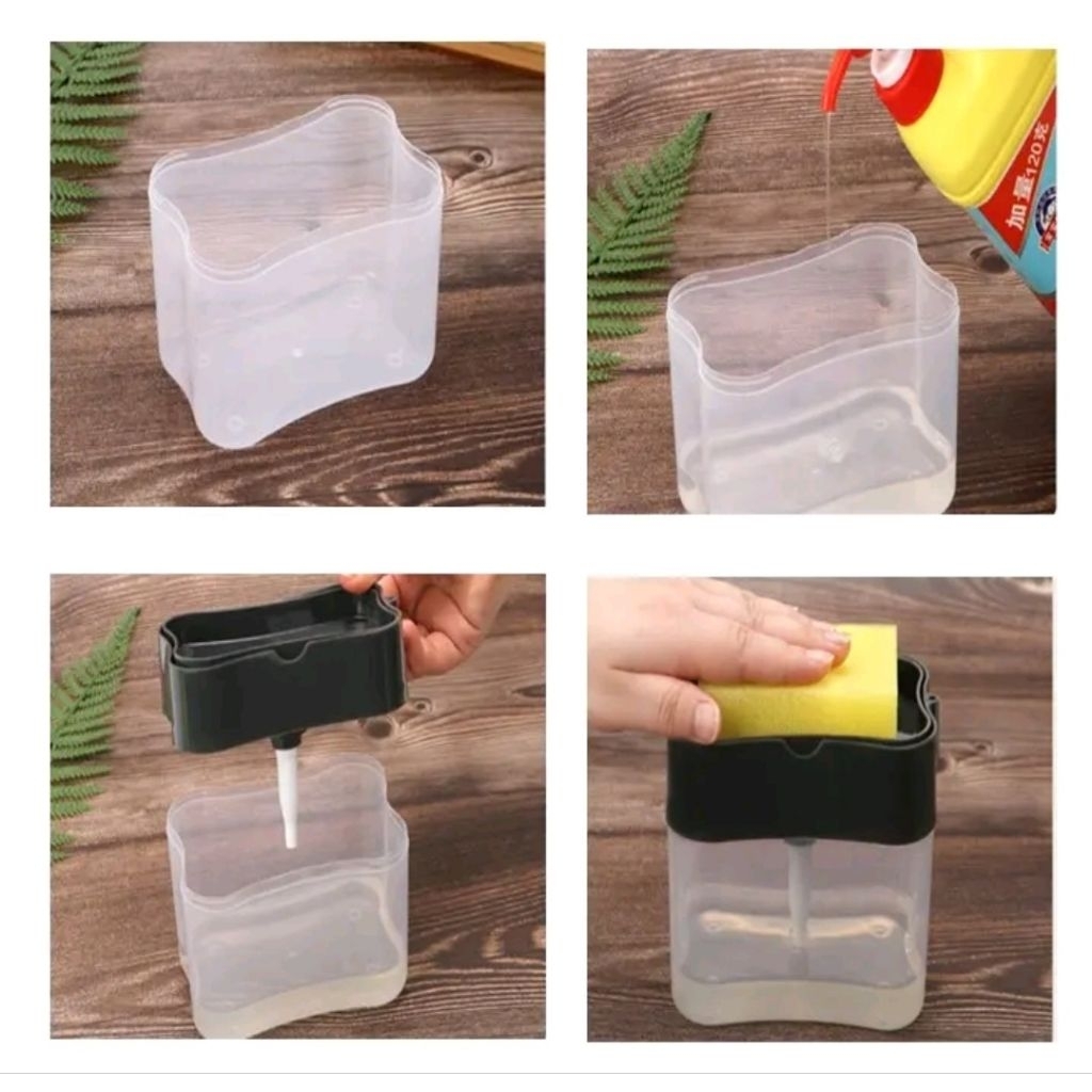 Tempat Sabun Cuci Piring + Spons /Wadah Sunlight Model Bulat / Dispenser Botol Soap Pump