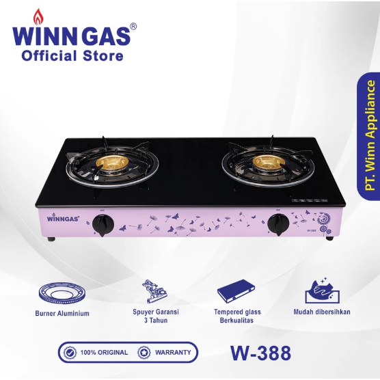 Kompor Gas Kaca Winn W388 Ungu Elegan