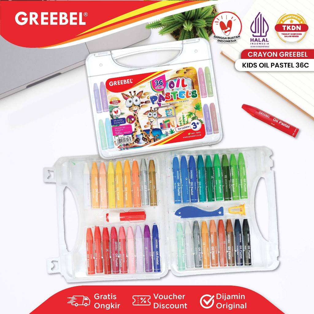 

GREEBEL Crayon Krayon Kids 36 Warna / Kids Oil Pastel 36 (KOP36) Crayon Set Mewarnai Professional