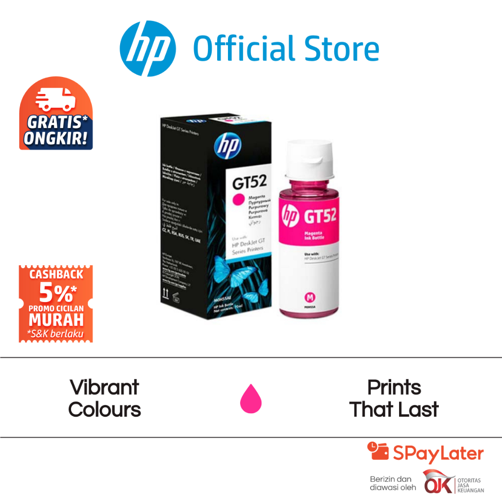 Tinta Printer HP Original GT52 Color Warna Magenta HP DeskJet GT 5800 series, HP Ink Tank 100, 300, 