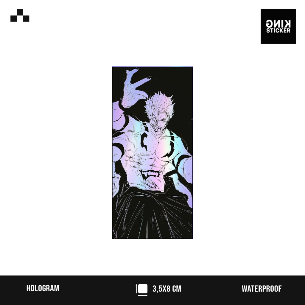 

Sticker Ryomen Anime Sukuna Jujutsu Kaisen Hologram Rainbow Effect, Bahan Vinyl Waterproof Tahan air.