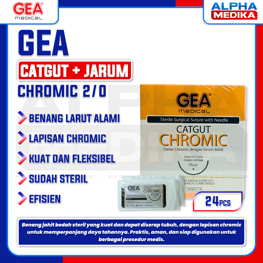 GEA - CATGUT CHROMIC+JARUM GEA / Benang Jahit Chromic dengan jarum / Suture With Needle