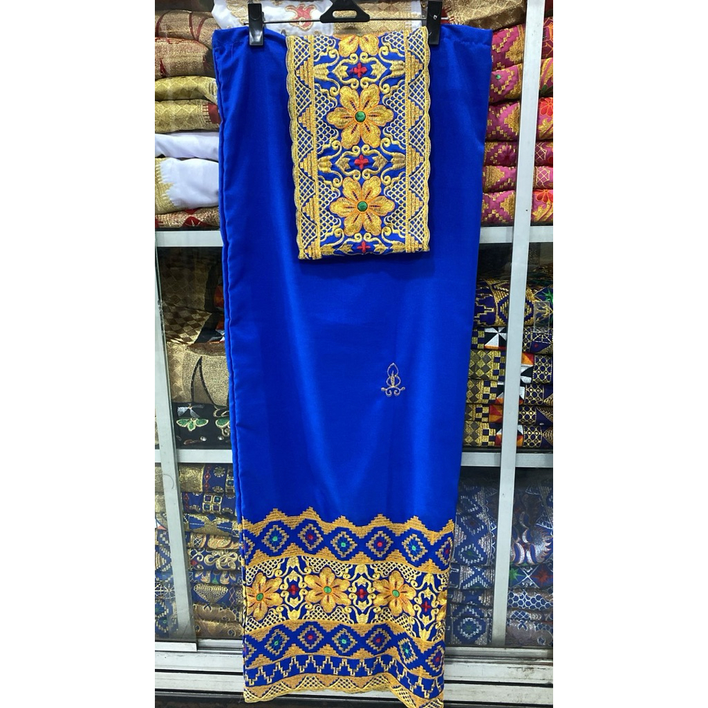 tapis bordir lampung 1 tingkat warna biru motif melati