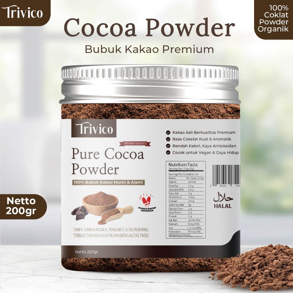 

Trivico Pure Cocoa Powder Premium 100% Cokelat Bubuk 220gr Cocoa Powder Tanpa Gula Chocolate Powder