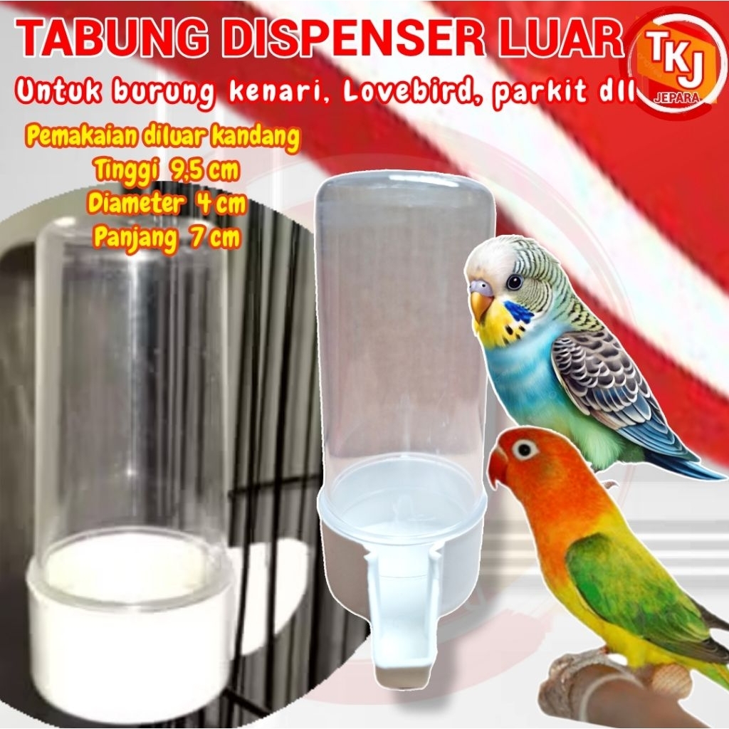 TABUNG DISPENSER WARNA PUTIH BENING UNTUK BURUNG KENARI CEPUKLUAR WADAH MAKAN MINUM PAKAN KUALITAS T