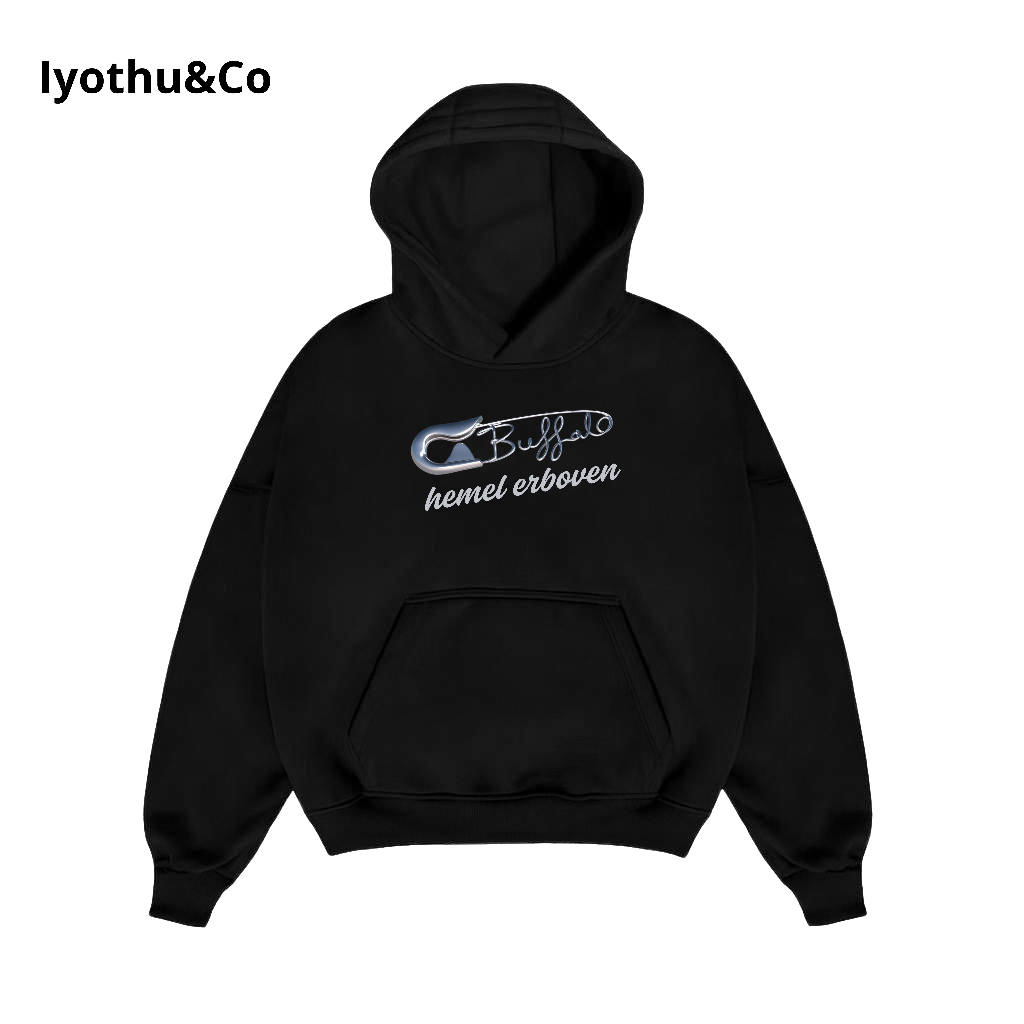 Hoodie Boxy Black / Hitam Pria & Wanita Hoodie Boxy Pin Hemel Erboven Oversize Unisex