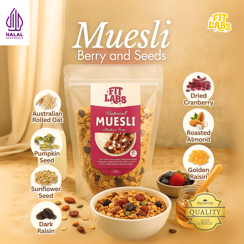 

Fitlabs - Trail Mix Berry and Seed Sereal Sehat Diet Rendah Kalori Sarapan Sehat Kaya Nutrisi & Serat