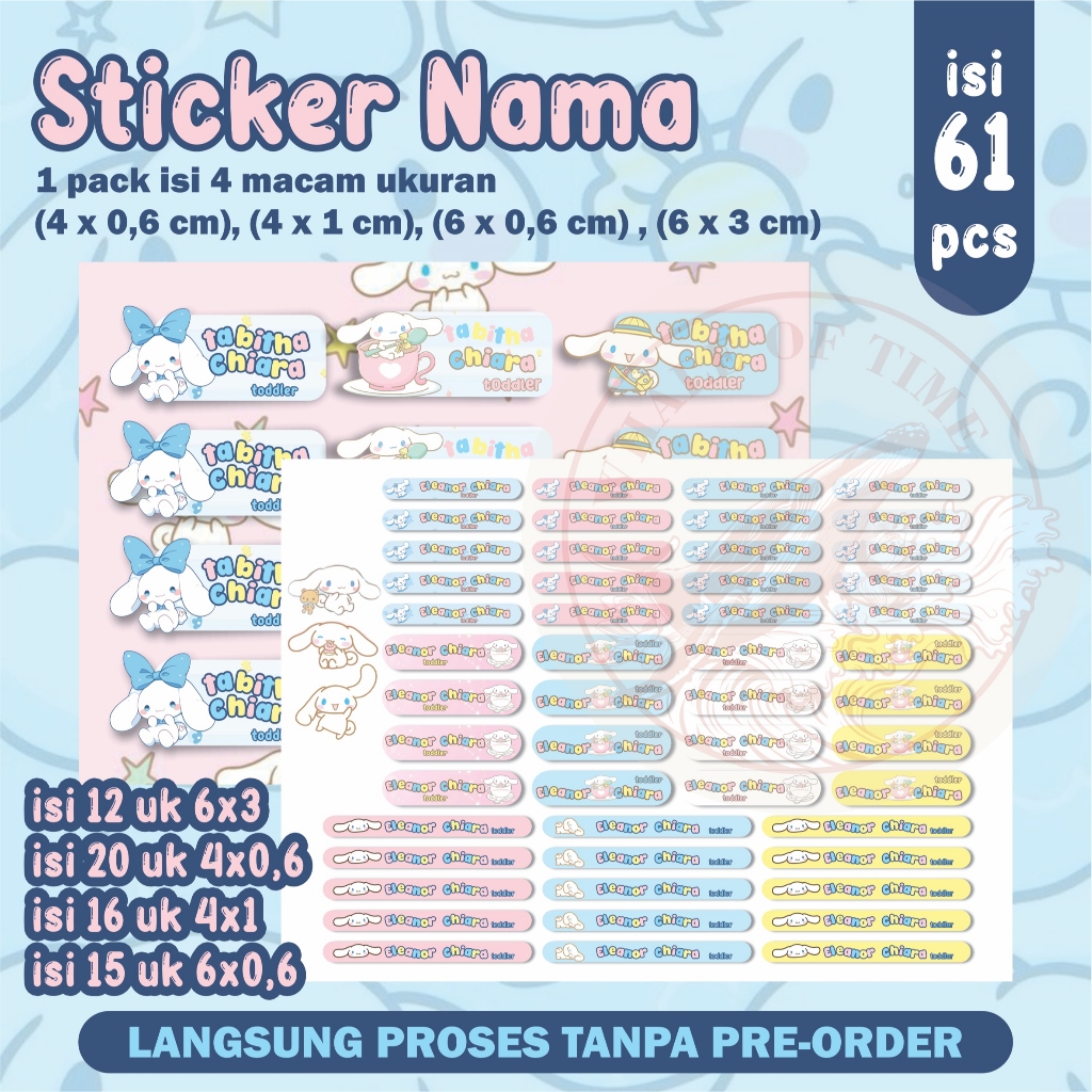 

ISI 61 pcs - Stiker Nama Anak Tahan Air Custom Karakter Kartun Lucu Sticker Buku Cute Sanrio Bisa Custom Sticker Label Buku Free Design