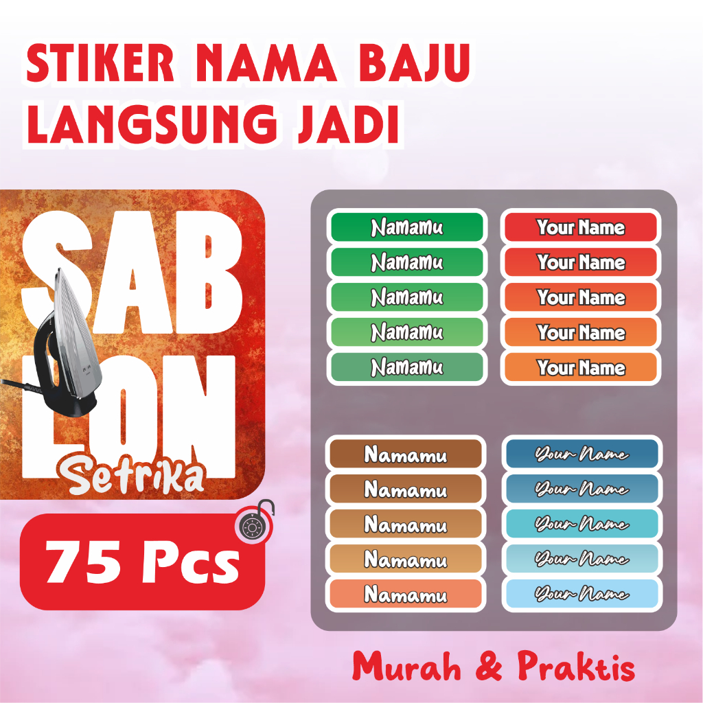 

75 Pcs Label Baju Nama Anak Custom Setrika Label Baju Label Custom Nama Baju Stiker Kain Baju