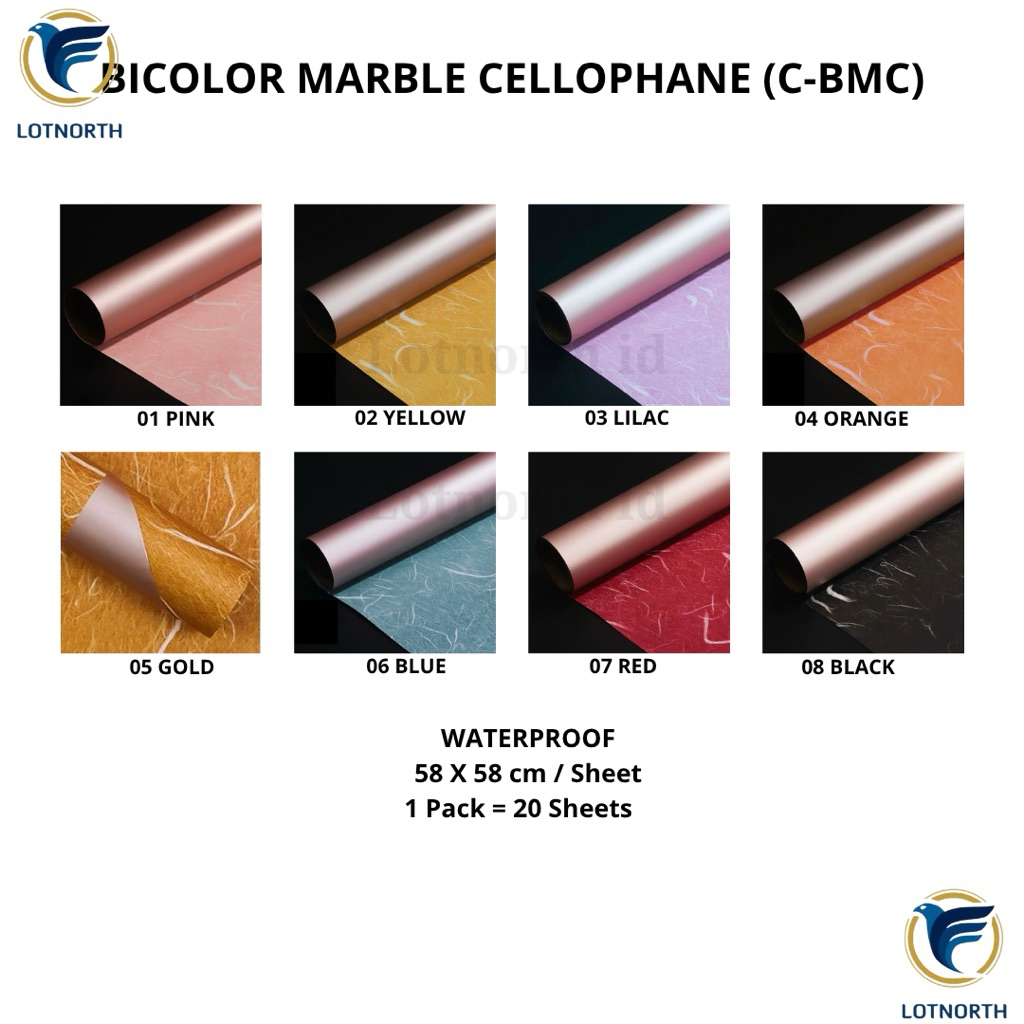 

[1 pack] C-BMC / Kertas Buket Bunga / Wrapping Paper Cellophane / Bicolor Marble Cellophane / Kertas Buket 2 Dua Warna Bolak Balik Motif Marble Marmer 2 Sisi / Flower Paper Craft / Kertas Celopen / Plastik Bunga