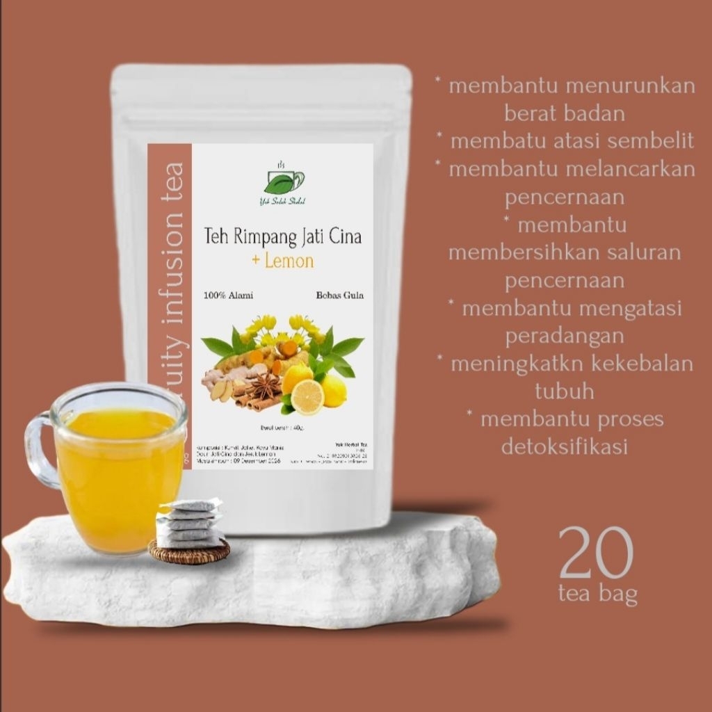 

Teh Rimpang Jati cina Lemon (20 tea bag) *Yuk seduh botanikal