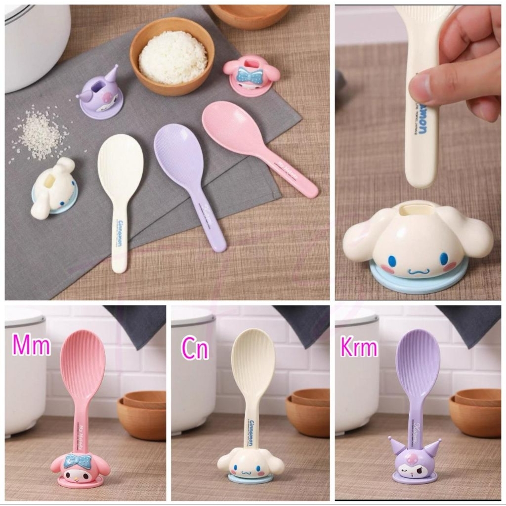 Centong sendok nasi berdiri + tempat untuk menaruh sanrio kuromi melody cinnamoroll