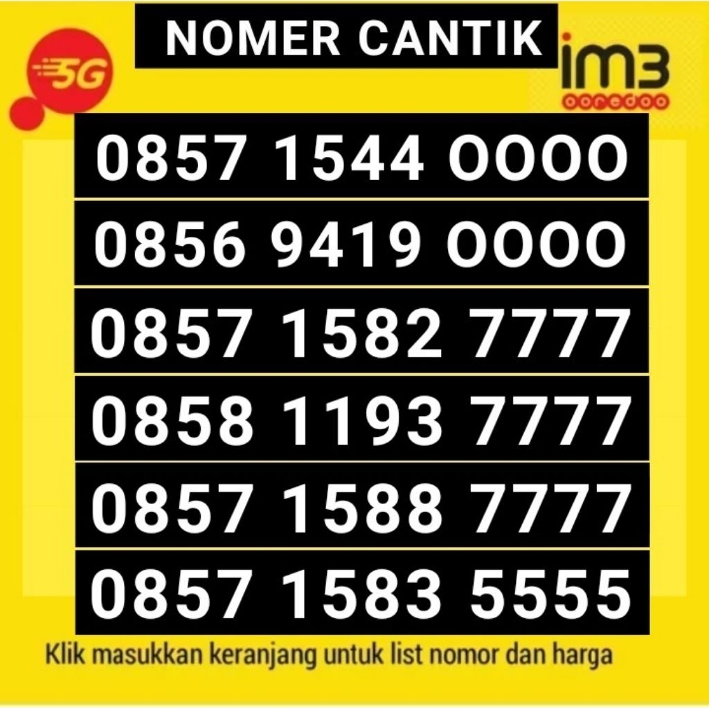 KARTU PERDANA iM3  NOMER CANTIK PILIHAN DOUBLE TRIPLE