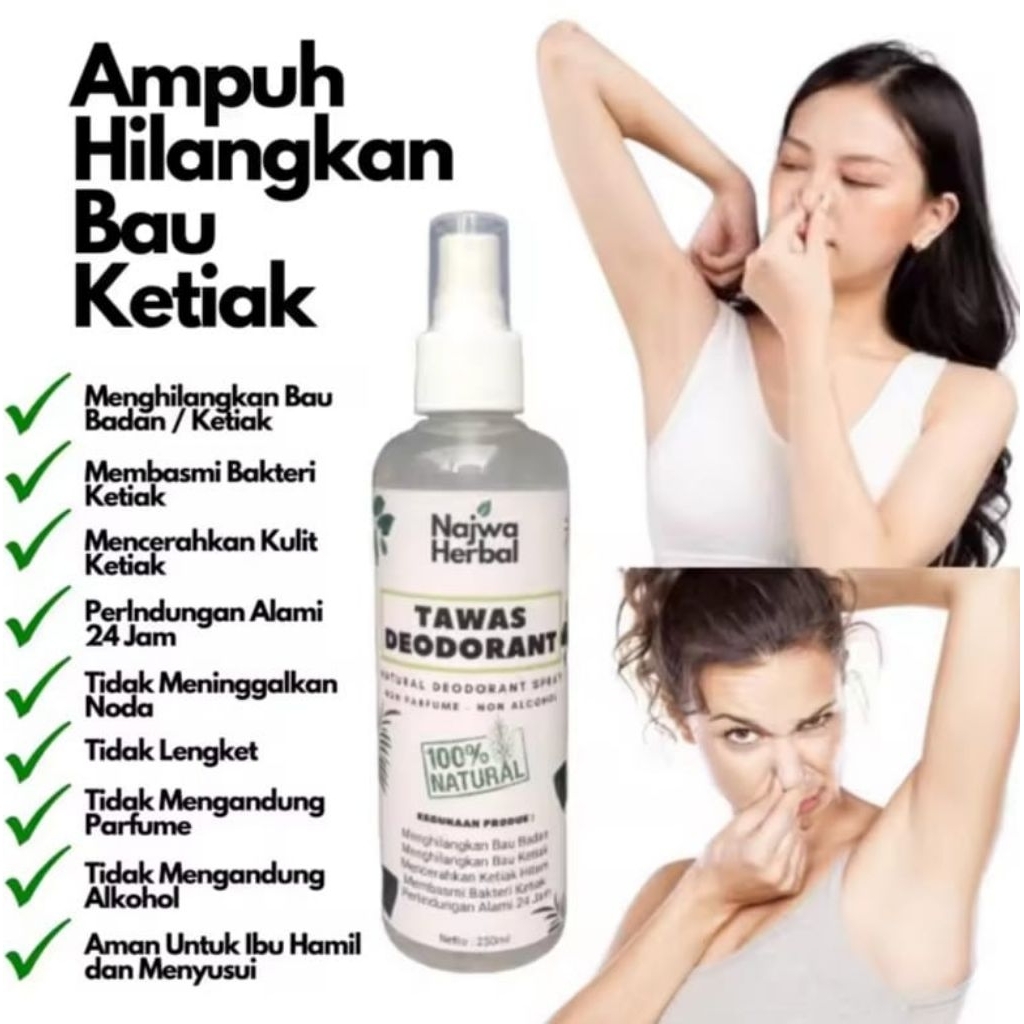 100ML Natural Deodornt Najwa Herbal Tawas Spray/Tawas Cair Penghilang Bau Ketiak