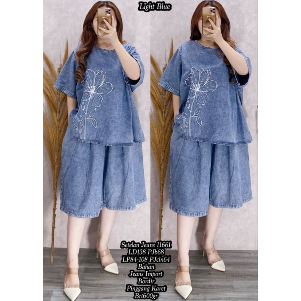 FER 11661 SETELAN JEANS LD 138CM IMPORT / SET JEANS JUMBO WANITA / READY / REALPICT