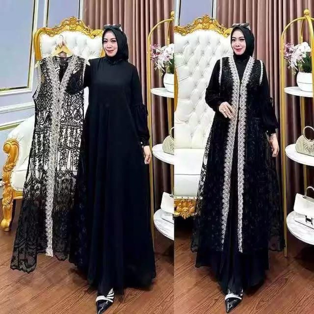 Naura Dress Gamis Kondangan Terbaru 2025 Gamis Plus Outer Brokat Dress Kondangan Burgundy Mewah Dan 