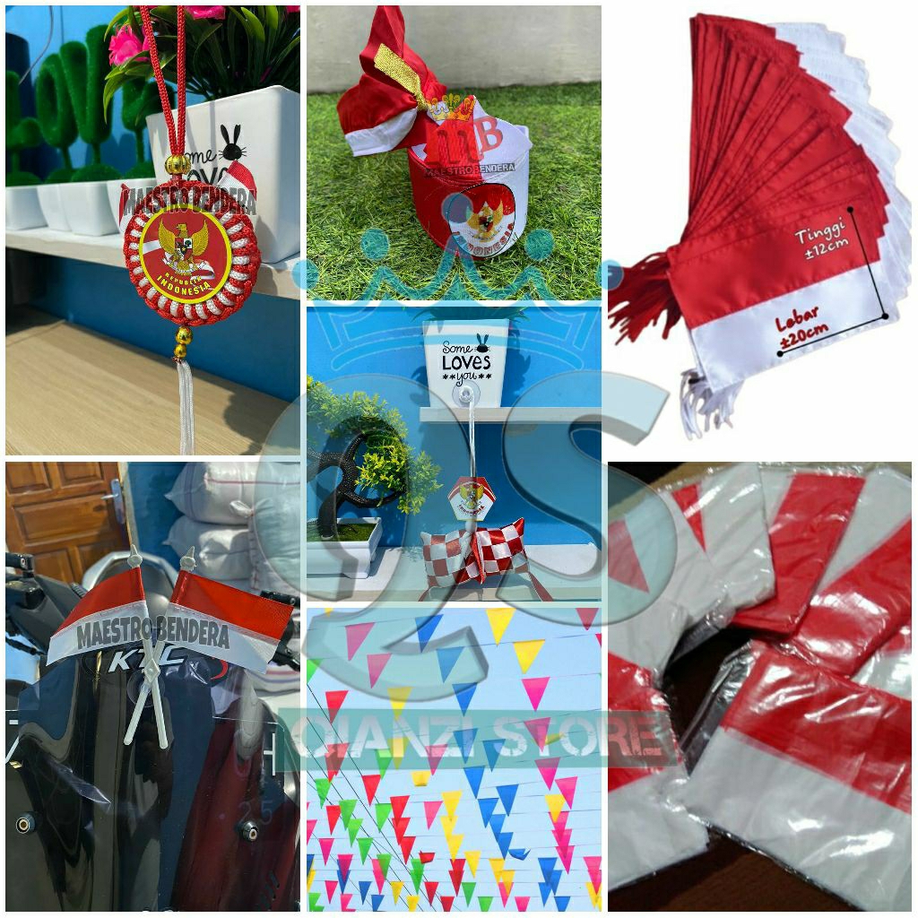 Berbagai macam pernak pernik aksesoris 17 agustusan // ketupat merah putih , gantungan , bendera tem