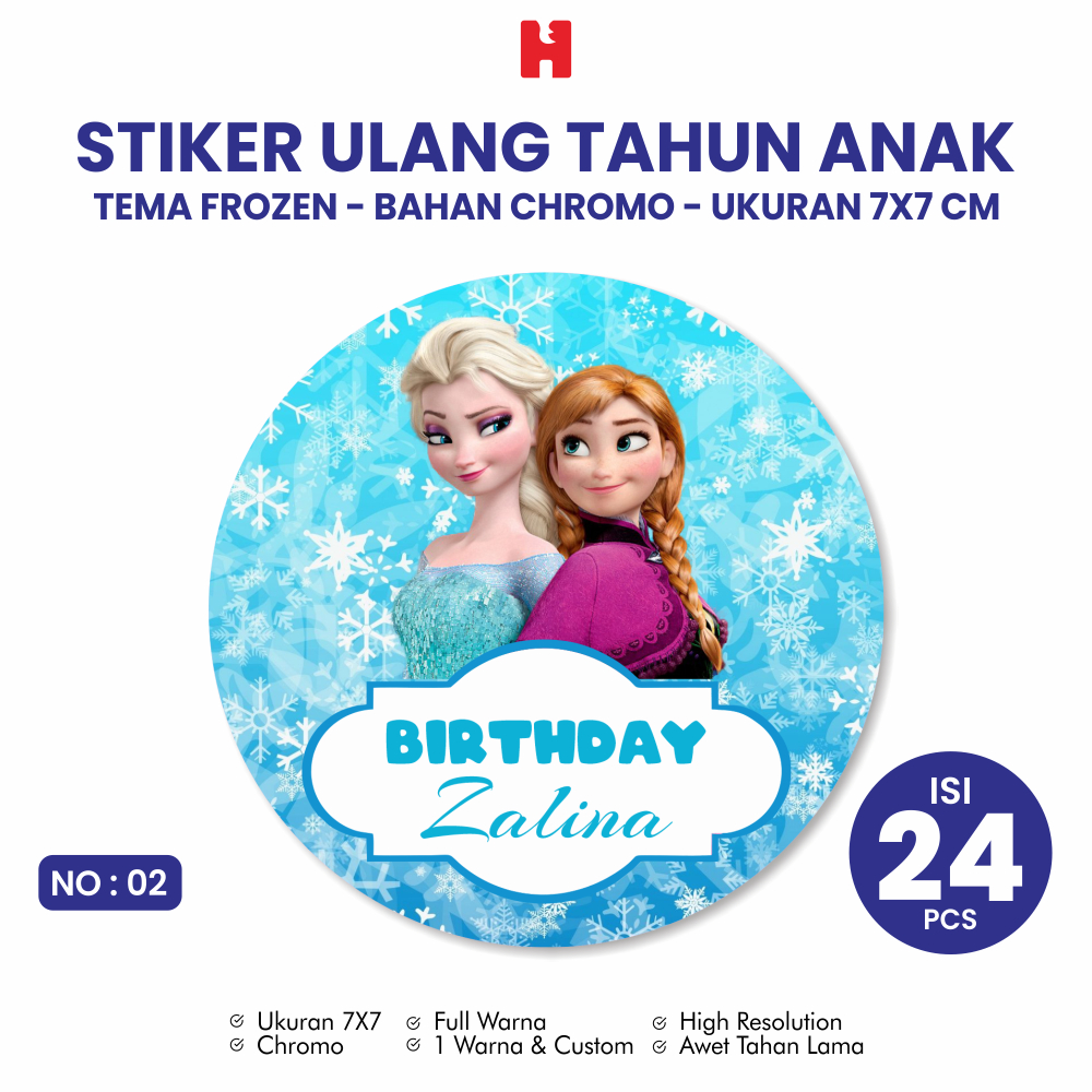 

Stiker Ulang Tahun Anak Tema Frozen Ukuran 7x7 CM Bulat - Isi 24 Pcs
