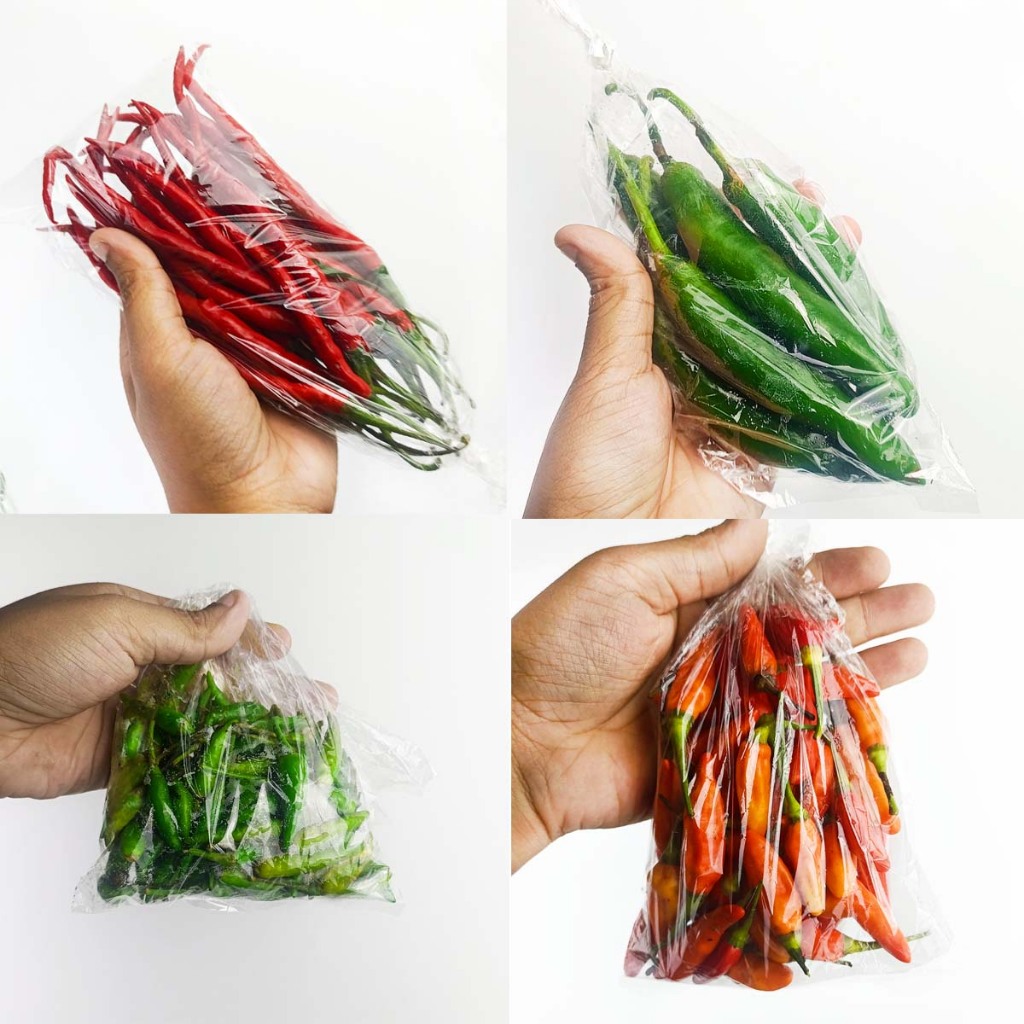 

Cabai Setan , Cabai Merah Keriting, Cabai Rawit Hijau, Cabai Hijau Besar, Cabai Merah Besar 100g