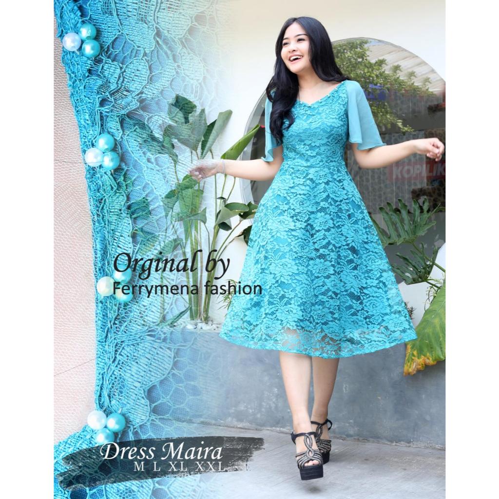 DressKebayaCollection-Drees Maira Brukat Jumbo 130/Gaun Natal Modern/Dress Natal Terbaru 2024/Dress 