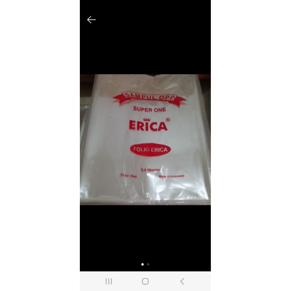 

Sampul buku folio OPP merek Erica 1 bungkus isi 50 lembar
