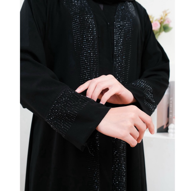 abaya hitam mewah elegan Alula wanita mewah hitam jetblack abaya FARWAH abaya maulid abaya saudi pay