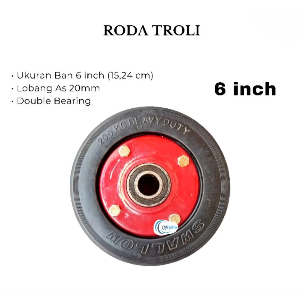 Roda troli 6 inch Swallow As 20 mm | roda lorry | roda ban mati