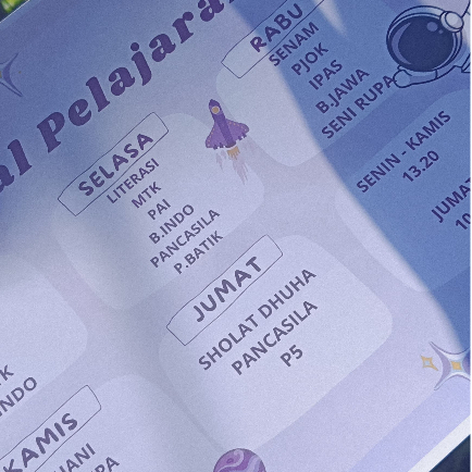 

Poster Jadwal Pelajaran Anak Sekolah A4 – Warna Cerah, Bahan Tebal & Elegan