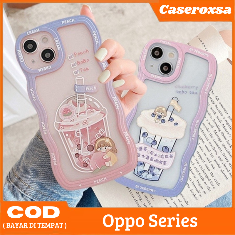 Case Oppo A3S A5S A5 2020 A7 A9 2020 A11K A12 A15 A15S A16 A16S F9 Casing Model Gelombang Clear Blue