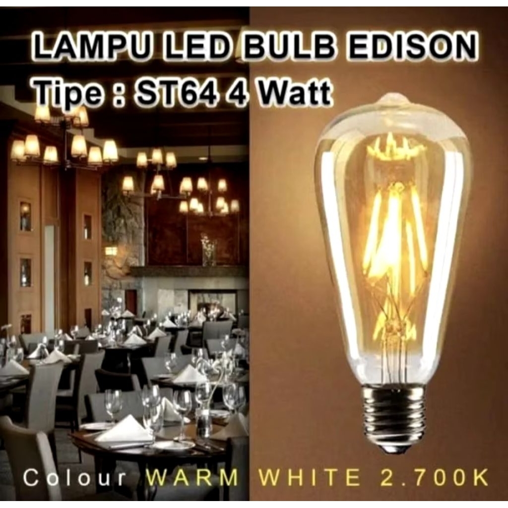 Lampu LED Edison Filament ST64 4w Warm White