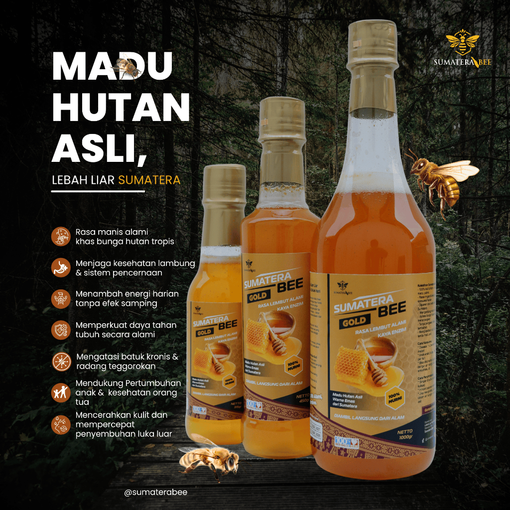 

Madu Hutan Asli 100% Murni SumateraBee GOLD – Lebah Liar Pemakan Nektar – 315gr 450gr 1000gr