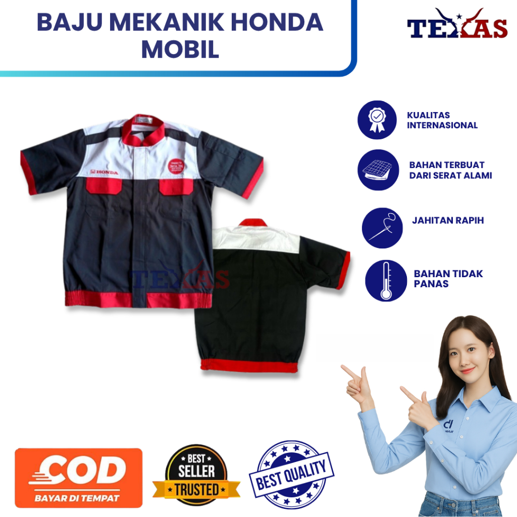 Baju Mekanik Honda Mobil New / Wearpack Honda Mobil / Wearpack Honda Merah Hitam/ Wearpack Bengkel