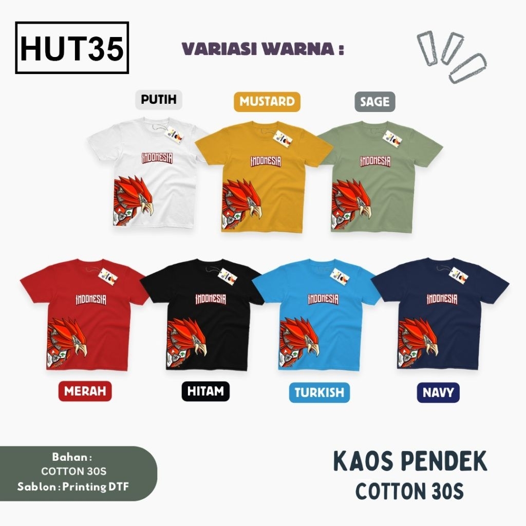 HUT35 - Kaos Kids/Junior Cotton 30s Pendek
