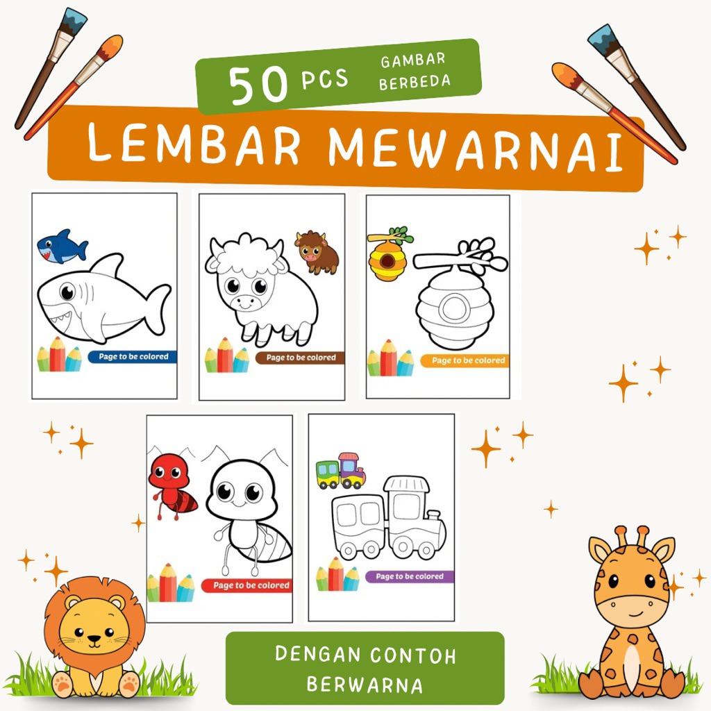 

Kertas Mewarnai isi 50 lembar ukuran A5 /lembar mewarnai anak /Kertas gambar