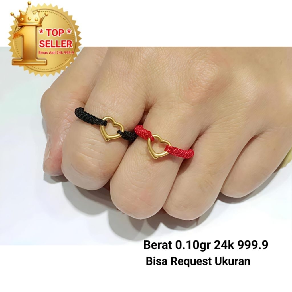 Cincin Emas Asli Hati 24k Hongkong 999.9 Tali