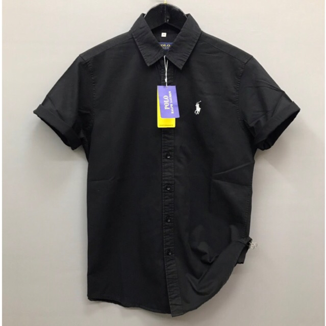 Kemeja POLO hitam lengan pendek kemeja polos pria lengan pendek casual slimfit material katun tuwil