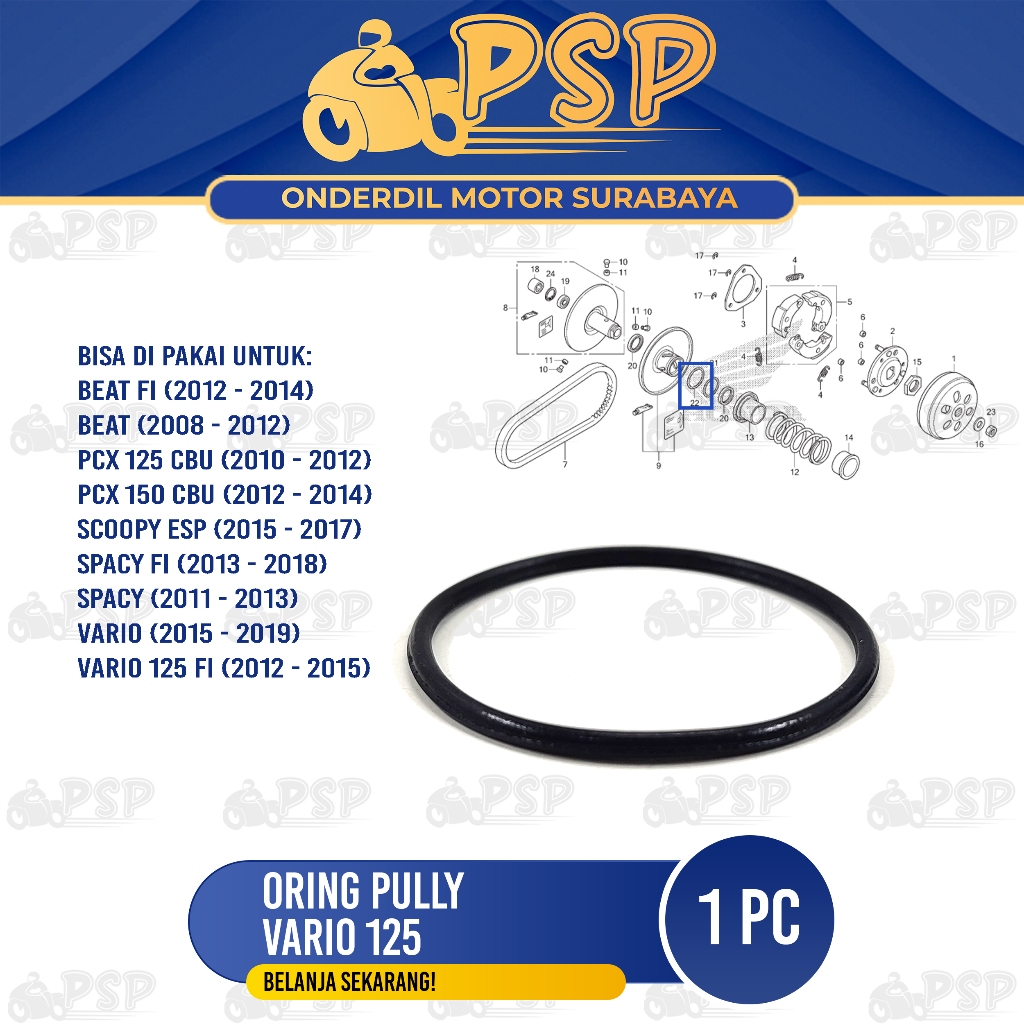 Oring Pully Vario 125 (Harga 1 PC) - O Ring Seal Sil Karet Pulley Pulli CVT Honda Beat FI Scoopy