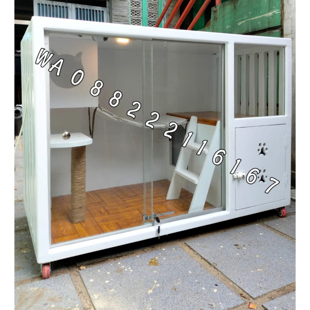 Cat aquarium kandang kucing kayu kaca murah