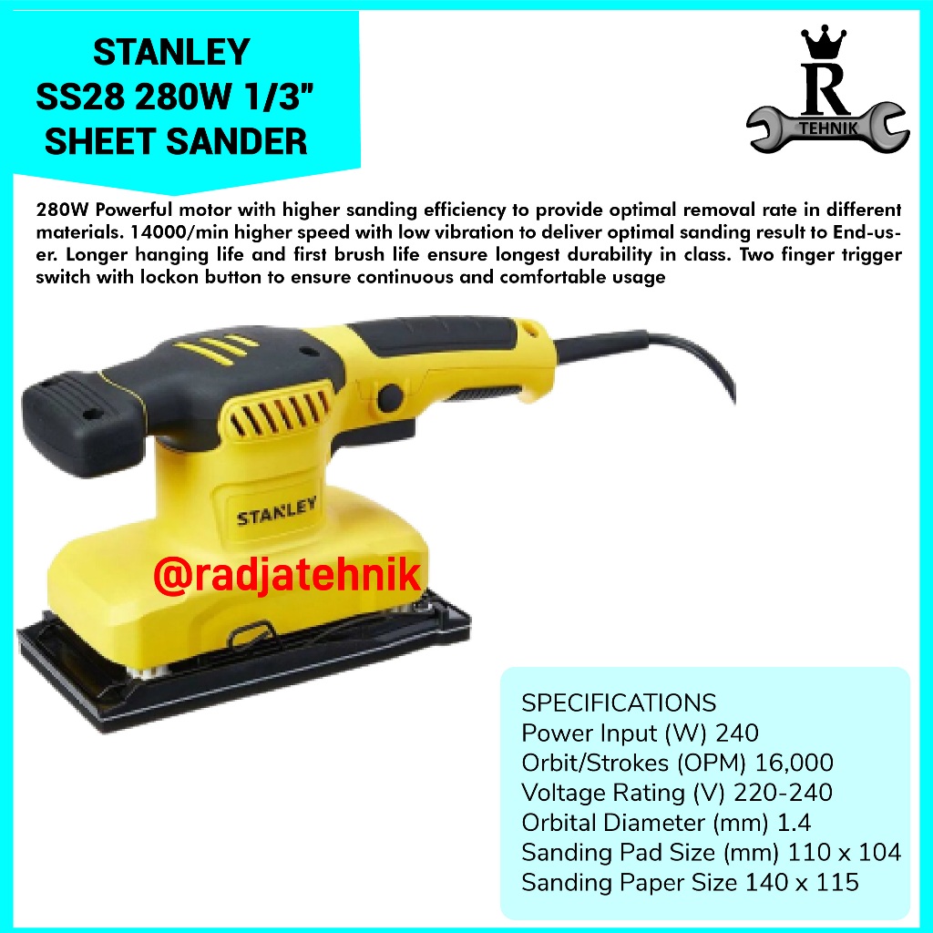 STANLEY  SS28 Sheet Sander  Sheet Sander 280W 1/3"  Mesin Amplas  Alat Tukang Serbaguna