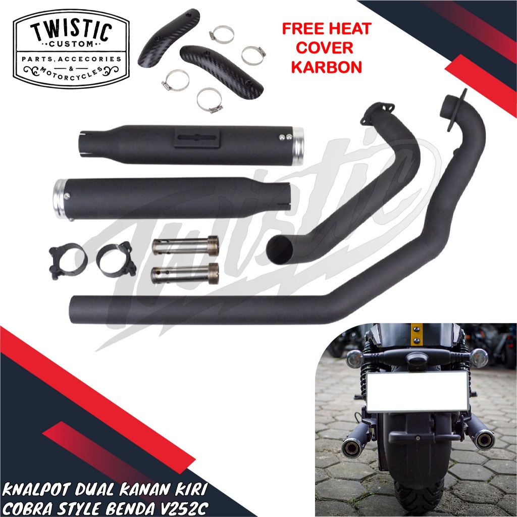 Knalpot Full System Dual Kanan Kiri Cobra Style Motor Keeway Benda V252C V252 V 252 C Morbidelli C25