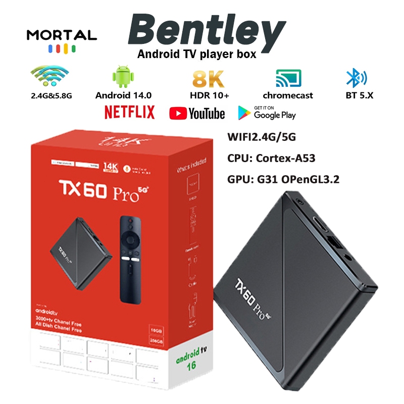 Android TV BOX TX60 PRO 14K HD Smart tv box Android 16.0 Ram 4GB Rom 32GB Bluetooth Tv Box Android