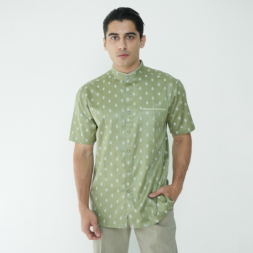 Casella Baju Koko Pria Lengan Pendek | Baju Koko Batik Syam 4103 Army
