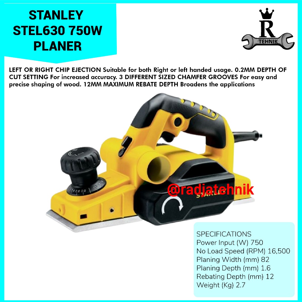 STANLEY  STEL630 Planer  Planer 750W  Mesin Amplas Serut  Alat Tukang Serbaguna