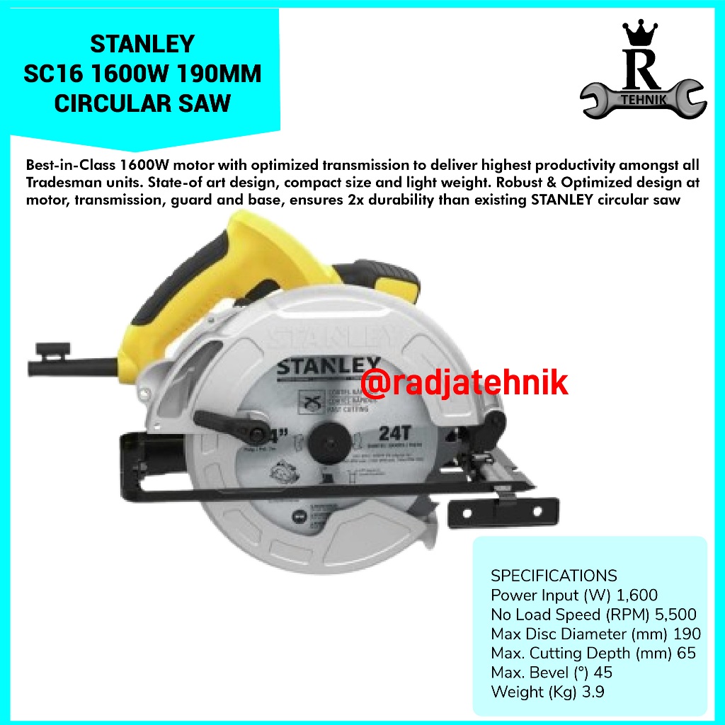 STANLEY  SC16 CIRCULAR SAW  CIRCULAR SAW 600W | 190MM   Mesin Gergaji  Alat Tukang Serbaguna