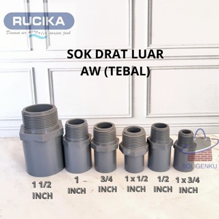 Faucet Socket AW Panjang Sok Drat Luar  (SDL) PVC Rucika Drat AW Panjang RUCIKA Sok Drat Luar TS Teb