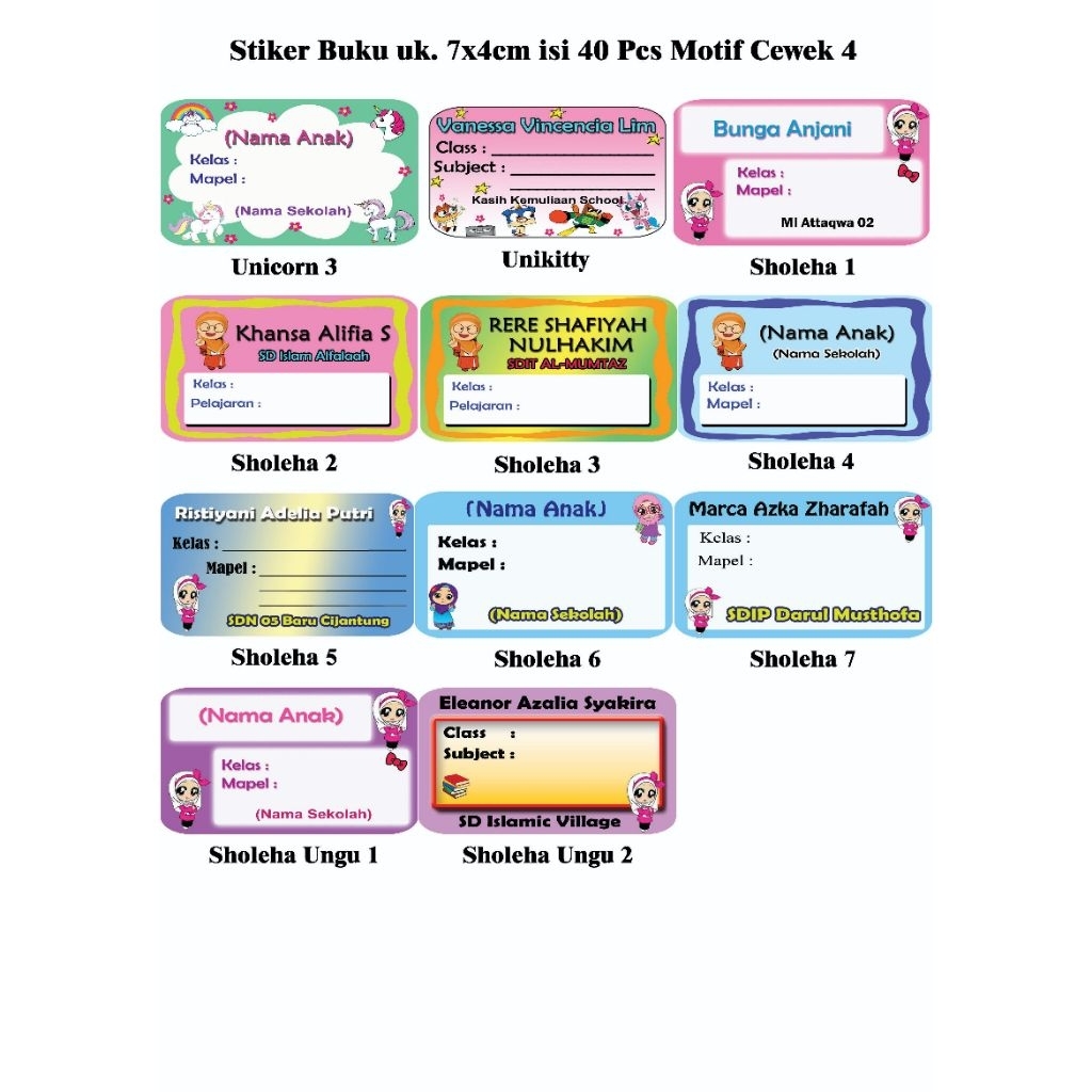

Stiker buku Motif Cewek 4 uk.7x4/Label Buku/Stiker Nama Buku/Label Nama Buku/Stiker Mapel untuk Anak Sekolah