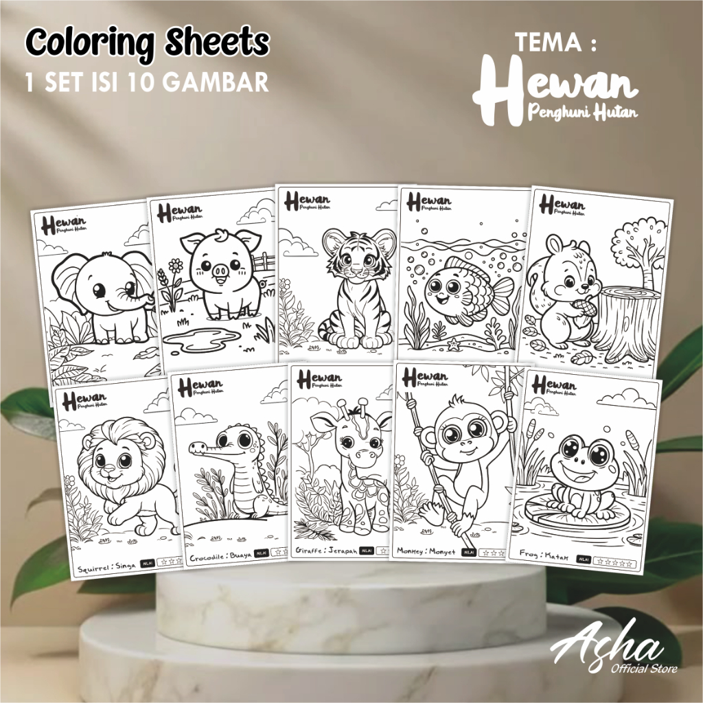 

KERTAS GAMBAR UNTUK ANAK - LEMBAR MEWARNAI ANAK 1 SET ISI 10 GAMBAR HEWAN PENGHUNI HUTAN UKURAN A3