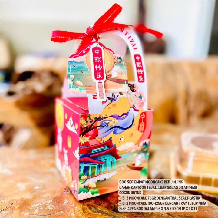

Box Segi Empat Mooncake Red Jinjing Dus Kue Bulan Festival Mid Autumn Cunseok Yeosin Kardus Kue Perayaan Autumn